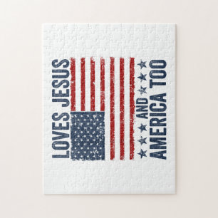 Loves Jesus and America Too God Christian 4th of J Jigsaw Puzzle