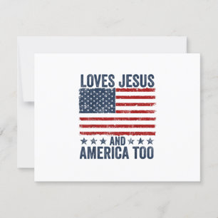 Loves Jesus and America Too God Christian 4th of J RSVP Card