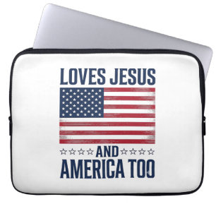 Loves Jesus And America Too Patriotic Christian Sh Laptop Sleeve