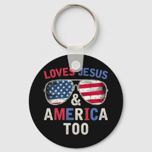 Loves Jesus And America Too Retro God Christian 4t Key Ring