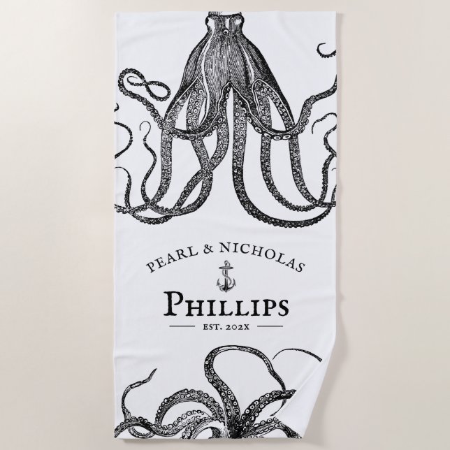 Love's Tentacles | Octopus Themed Beach Towel (Front)