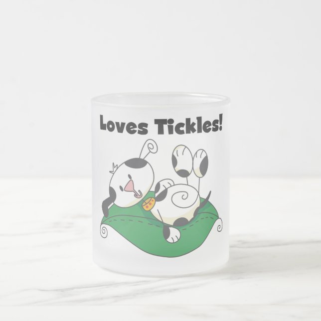 Loves Tickles T-shirts and Gifts Frosted Glass Coffee Mug (Center)