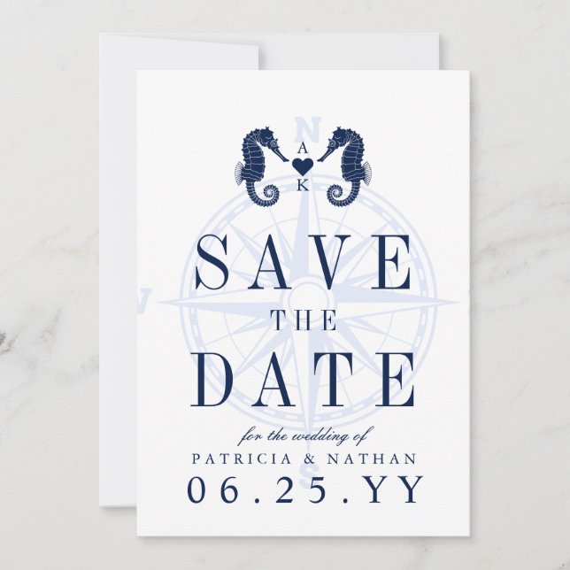 Love's Tide | Seahorse Theme Save the Date Invite (Front)