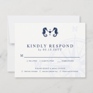 Love's Tide   Seahorse Theme Wedding RSVP Meals Card