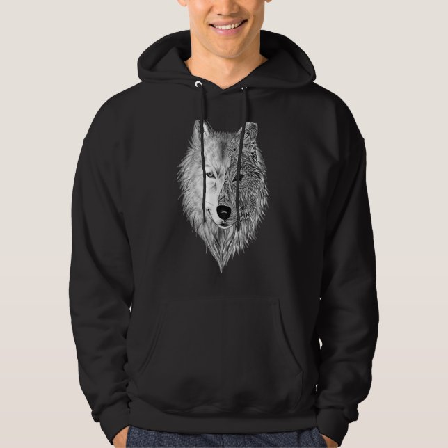 Loves Wolves wolf Face Hoodie (Front)