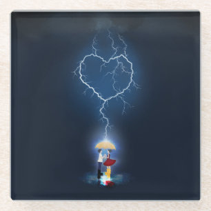 "Lovestruck" Romantic Moment Under an Umbrella Glass Coaster