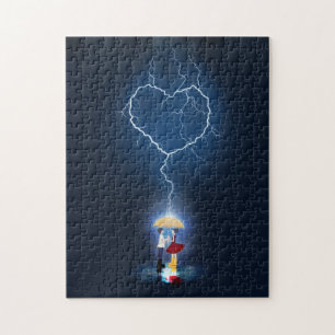 "Lovestruck" Romantic Moment Under an Umbrella Jigsaw Puzzle