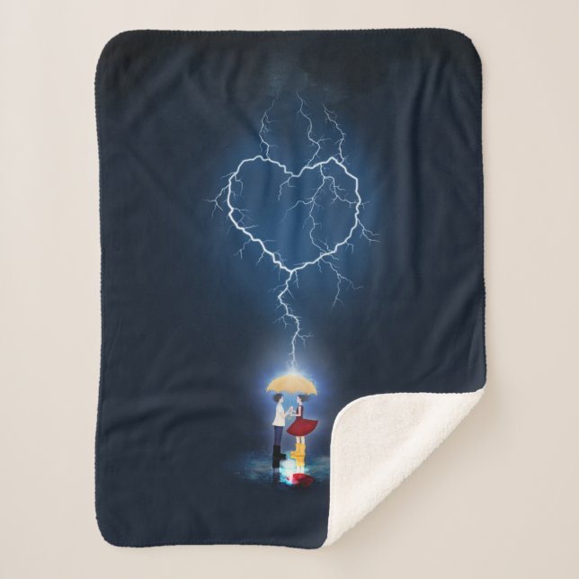 "Lovestruck" Romantic Moment Under an Umbrella Sherpa Blanket (Front)