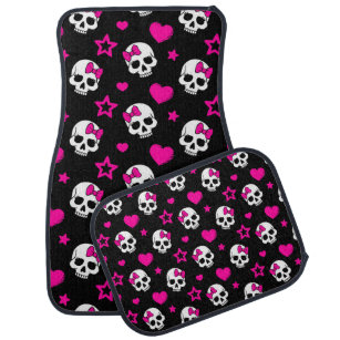 Lovey Goth Skulls in Bright Pink Car Mat