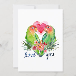 LOVEY LOVEBIRDS Tropical Watercolor Valentine Holiday Card