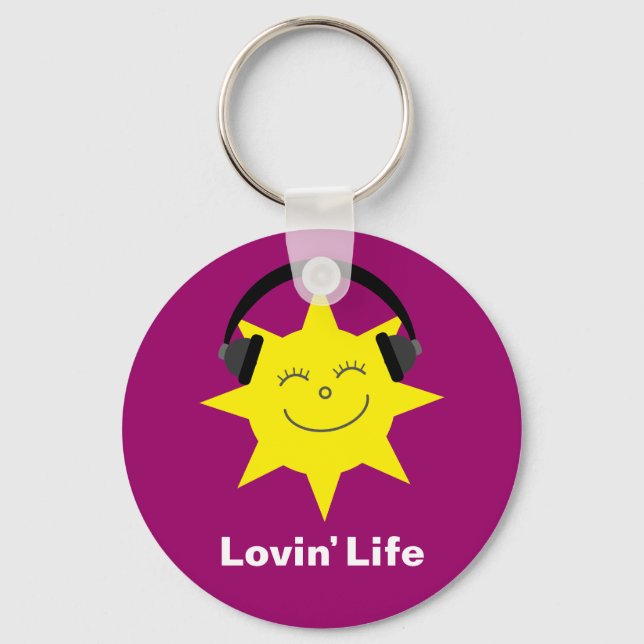 Lovin' life sun & headphones keychain (Front)