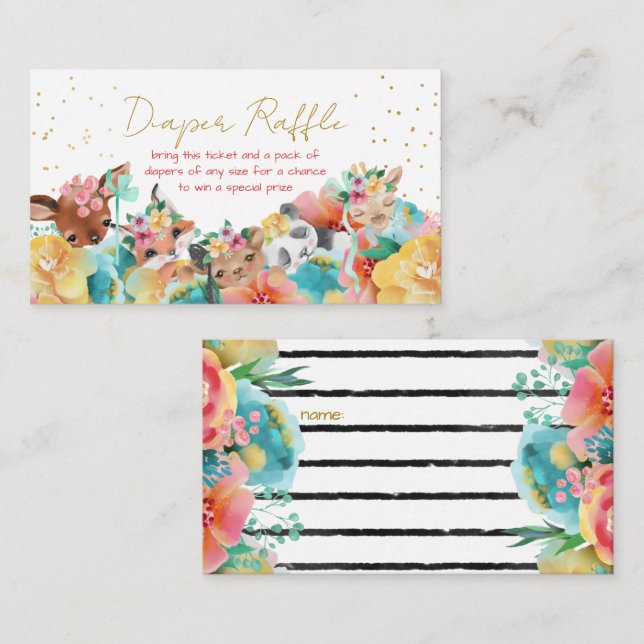 Loving Animals Diaper Raffle Tickets Enclosure Card (Front/Back)