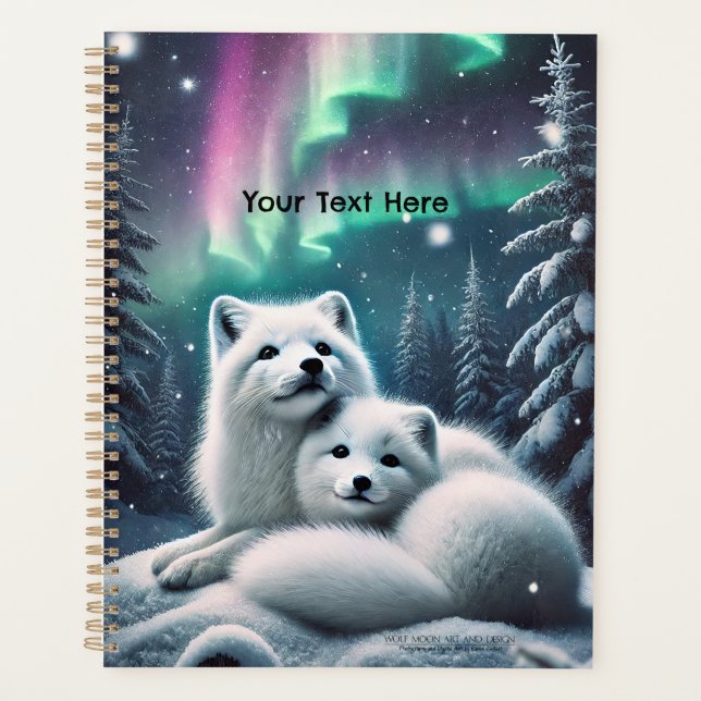 Loving Arctic Foxes Northern Lights Snowy Forest Planner (Front)