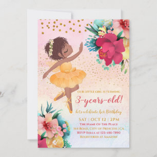 Loving Ballerina Pink Flowers Girl Birthday  Invitation