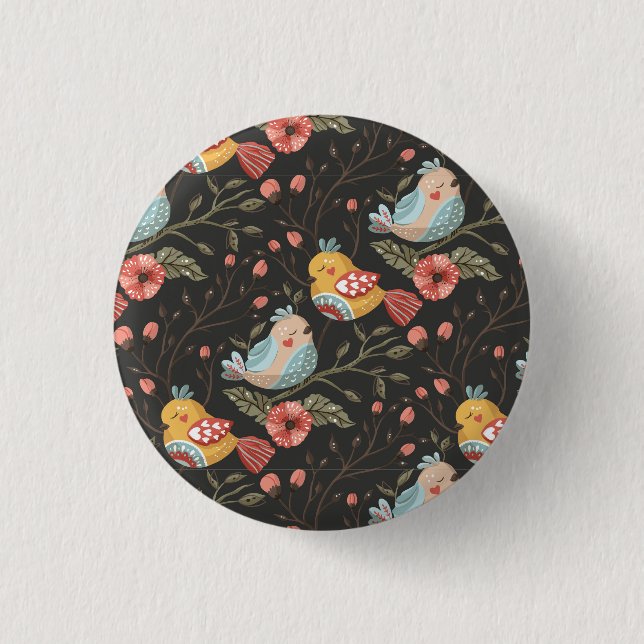 Loving Boho Birds Floral Pattern 3 Cm Round Badge (Front)