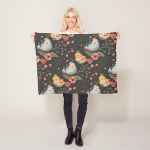 Loving Boho Birds Floral Pattern Fleece Blanket