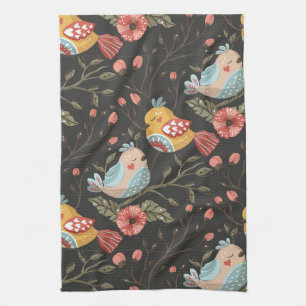 Loving Boho Birds Floral Pattern Tea Towel