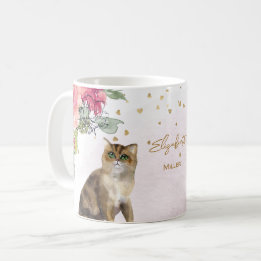 Loving Cat Illustration Gold Glitter Girl Gift Coffee Mug