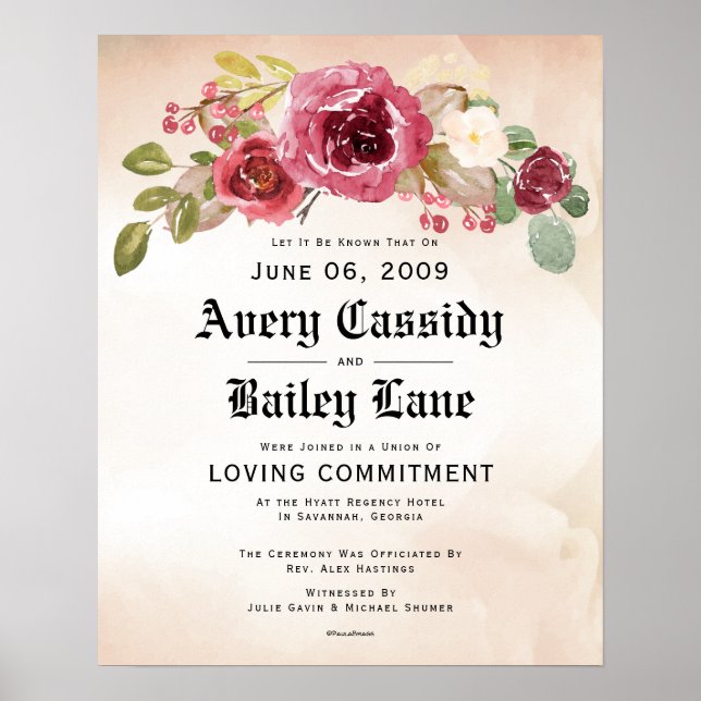 Loving Commitment ♥ Wedding Certificate Poster (Front)