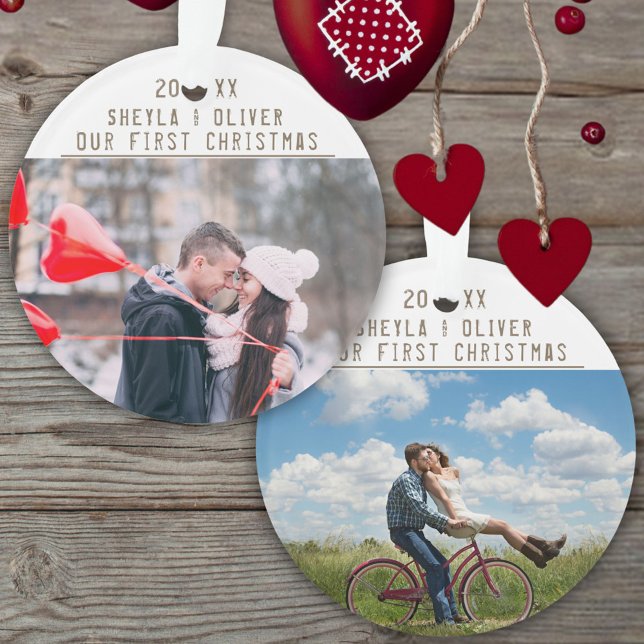 Loving Couple 1st Christmas Keepsake 2 Photos Ornament (Creator Uploaded)
