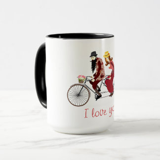 Loving couple on a tandem bicycle mug Vintage