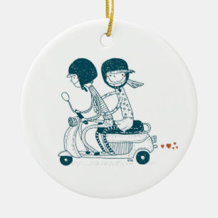 Loving Couple on Vespa with Custom Names Ornament