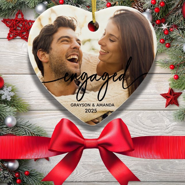 Loving Couple Photo Heart Engagement Ornament (Creator Uploaded)
