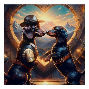 Loving Dachshund Couple At Portal Of Love Poster