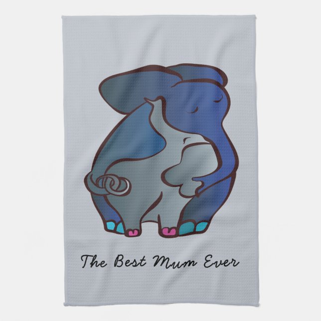 Loving Elephants 4 The best Mum by CraftiesPot Tea Towel (Vertical)