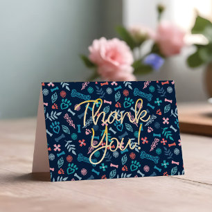 Loving Floral & Foliage Pet Paw Print Thank You Card