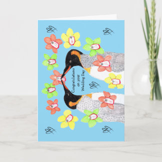 Loving  Floral Penguins on your Wedding Day Card