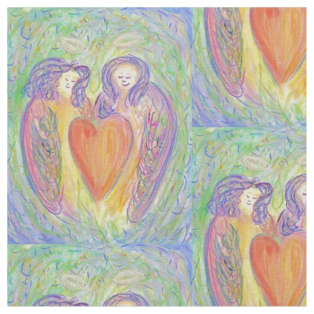Loving Guardian Angel Heart Art Fabric Material (Close Up)