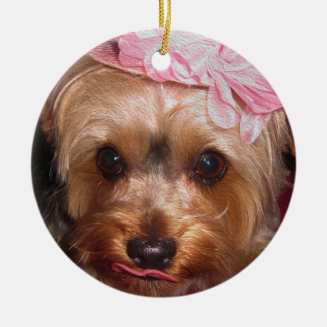 Loving Hats Yorkie II Ceramic Tree Decoration (Front)