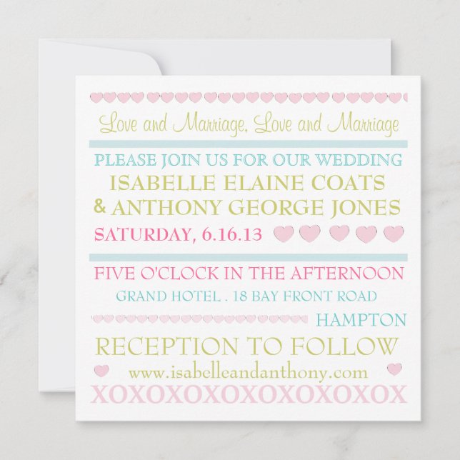 Loving Hearts Pastel Wedding Invitation (Front)