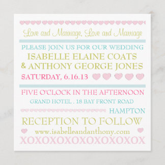 Loving Hearts Pastel Wedding Invitation