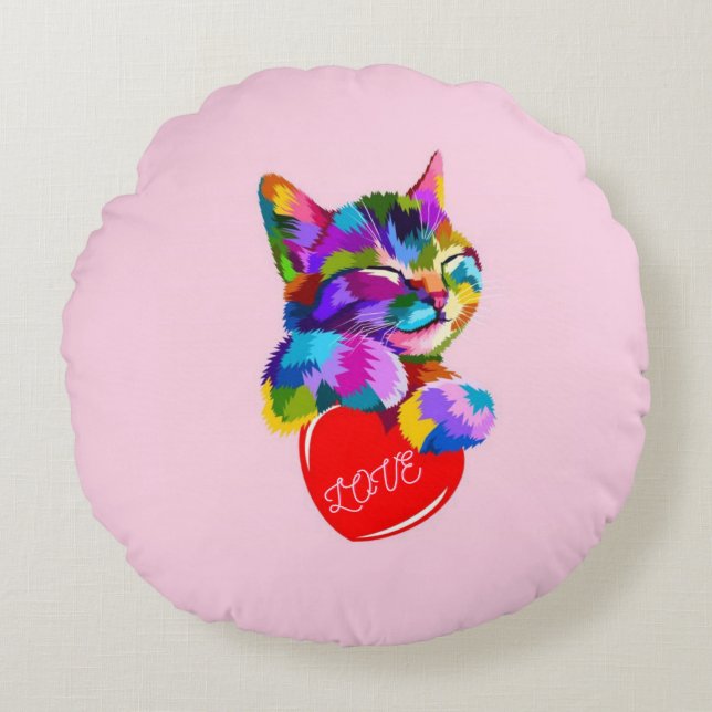  Loving kitten - round shape. Round Cushion (Front)