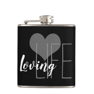 LOVING LIFE lettering with heart Hip Flask