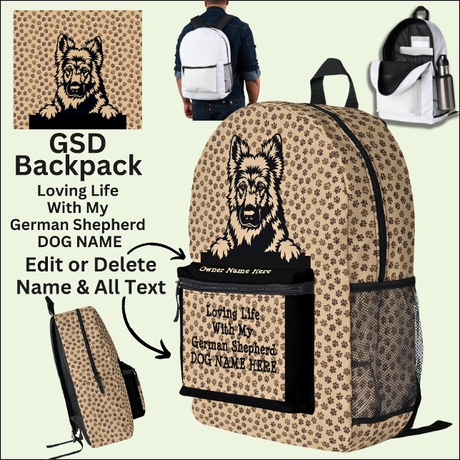 Loving Life with My GSD -Edit ALL Text  Printed Backpack (Creator Uploaded)