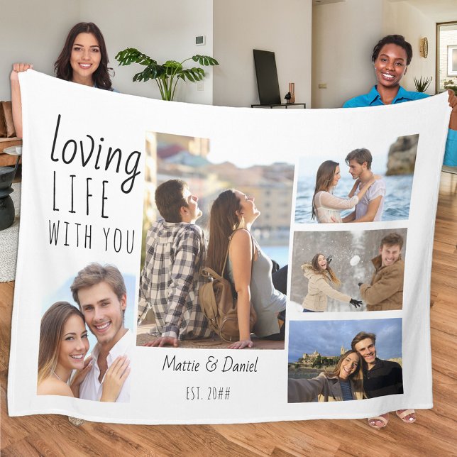 Loving Life with You 5 Photo Collage White Fleece Blanket (Creator Uploaded)