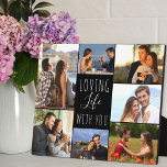 Loving Life With You 7 Photo Collage | Black Plaque<br><div class="desc">Modern photo collage which you can personalise with 7 of your favourite photos. The template is set up ready for you to add your photos, working clockwise from the top left. The wording reads "loving life with you" in elegant script and modern uppercase typography. This design has a colour palette...</div>