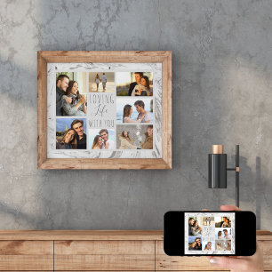 Loving Life with You 7 Photo Collage - Grey Marble Poster