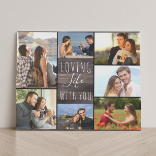 Loving Life with You 7 Photo Collage - Rustic Wood Faux Canvas Print