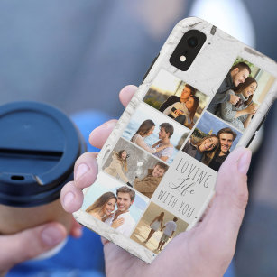 Loving Life with You Grey Marble 7 Photo Collage Case-Mate iPhone Case
