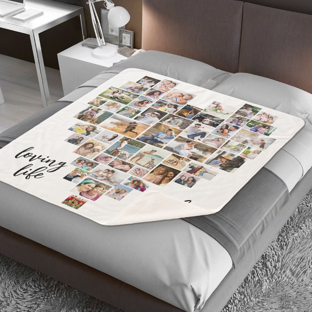 Loving Life with You Heart Shaped 51 Photo Collage Sherpa Blanket (Creator Uploaded)