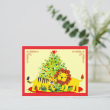 Loving Lion & Tiger Happy Holiday Postcard
