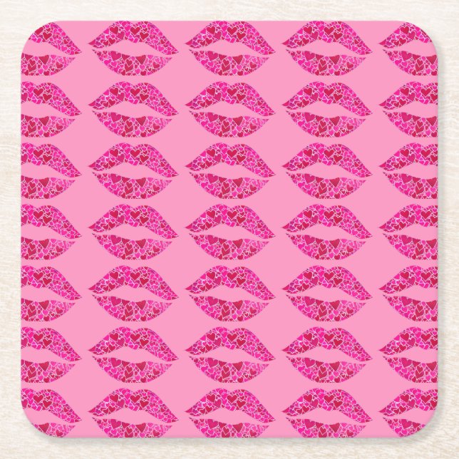 Loving Lips 01 Square Paper Coaster (Front)