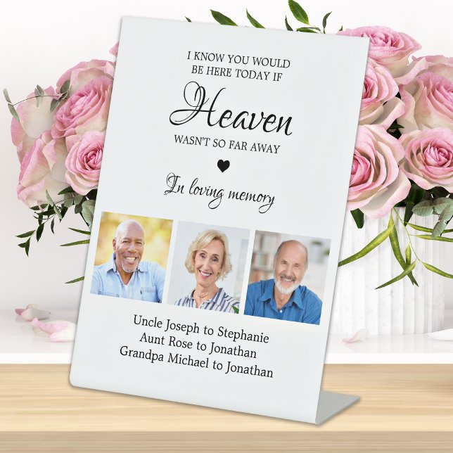Loving Memory 3 Photo Collage Memorial Wedding Pedestal Sign (Creator Uploaded)