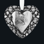 Loving Memory Black Chalkboard Cat Memorial Photo Ornament<br><div class="desc">Cherish the wonderful memories forever with our custom pet memorial Christmas heart ornament. Our design features chalkboard style design with black chalkboard background and our beautiful hand-drawn white chalkboard artwork (stars, fish bones, tree, foliage, cat paw prints, candy canes & hearts). The chalk artwork is arranged to create this beautiful...</div>