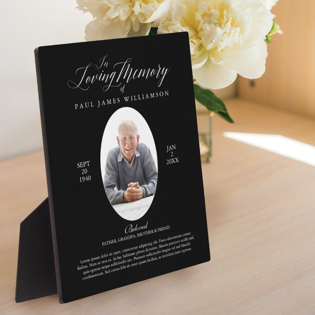 Loving Memory Black Photo Memorial Keepsake Plaque (Creator Uploaded)