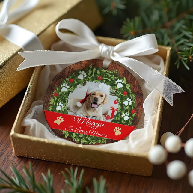 Loving Memory Christmas Wreath Pet Memorial Photo Ornament (Loving Memory Christmas Wreath Pet Memorial Photo Ornament)